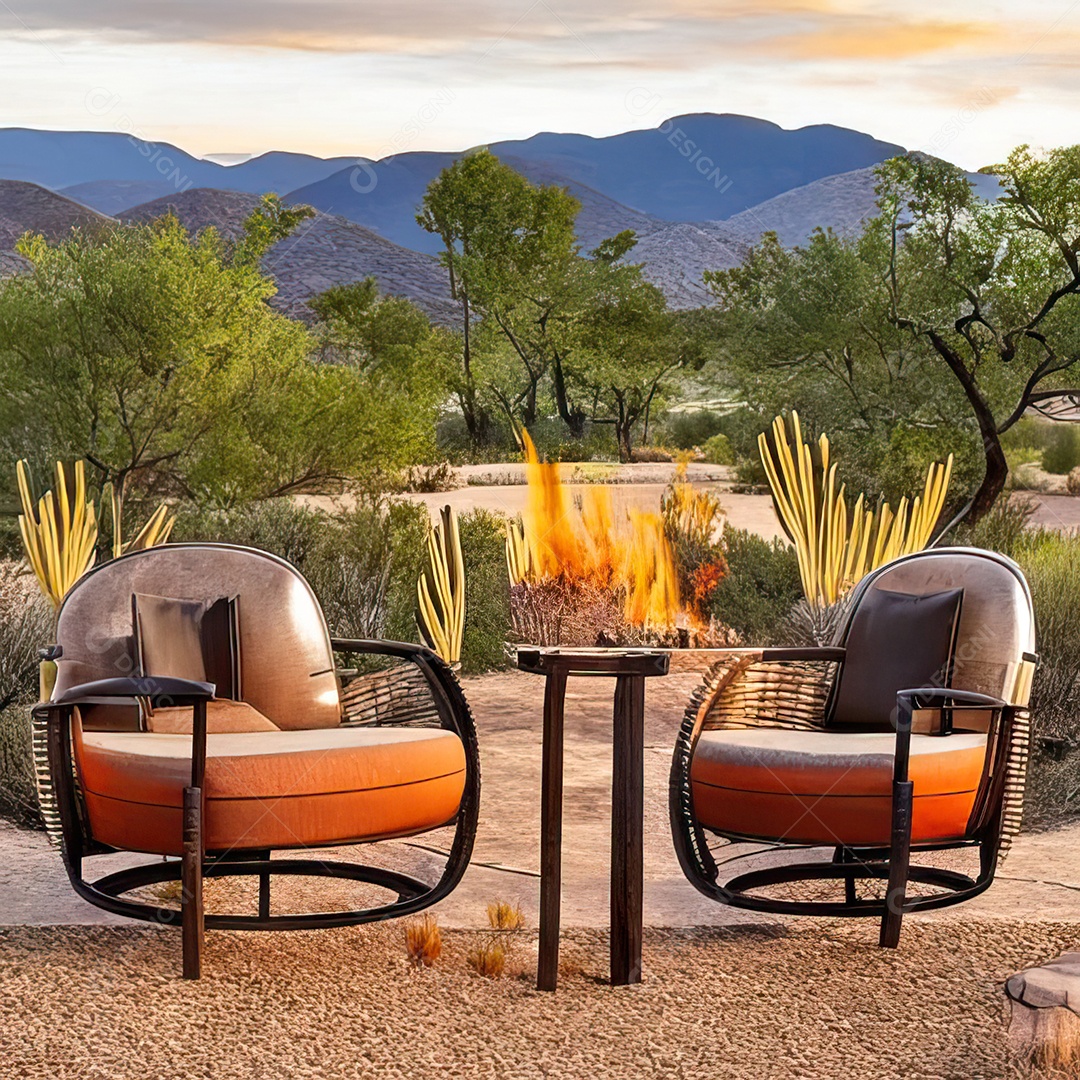 Duas poltronas em uma fogueira em um ambiente natural aberto