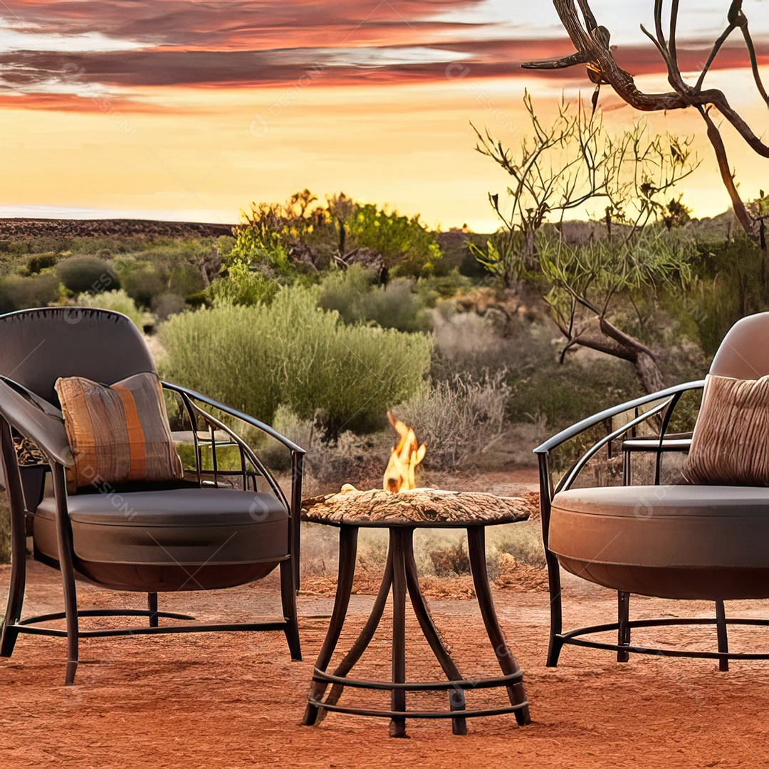 Duas poltronas em uma fogueira em um ambiente natural aberto