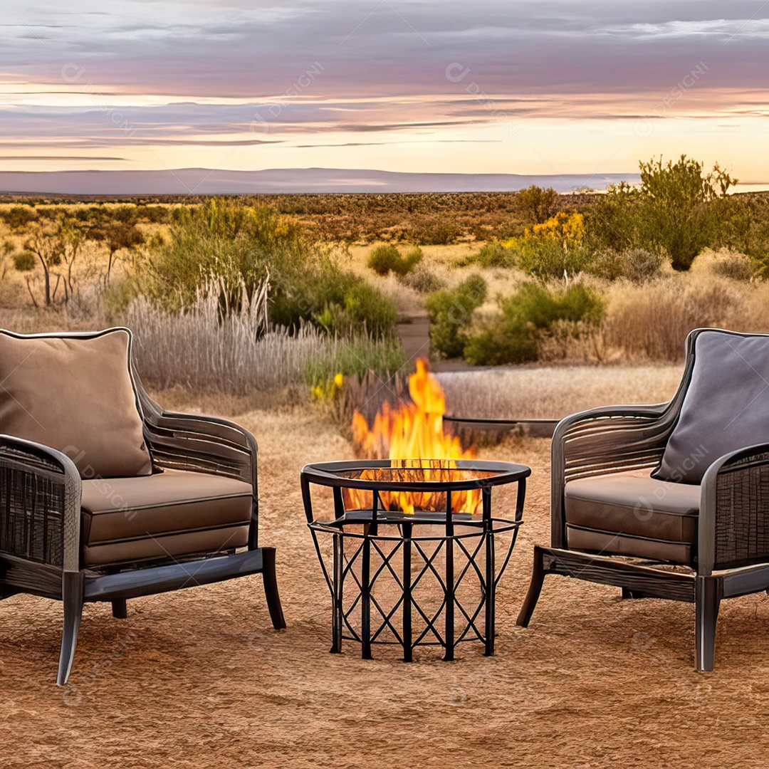 Duas poltronas em uma fogueira em um ambiente natural aberto