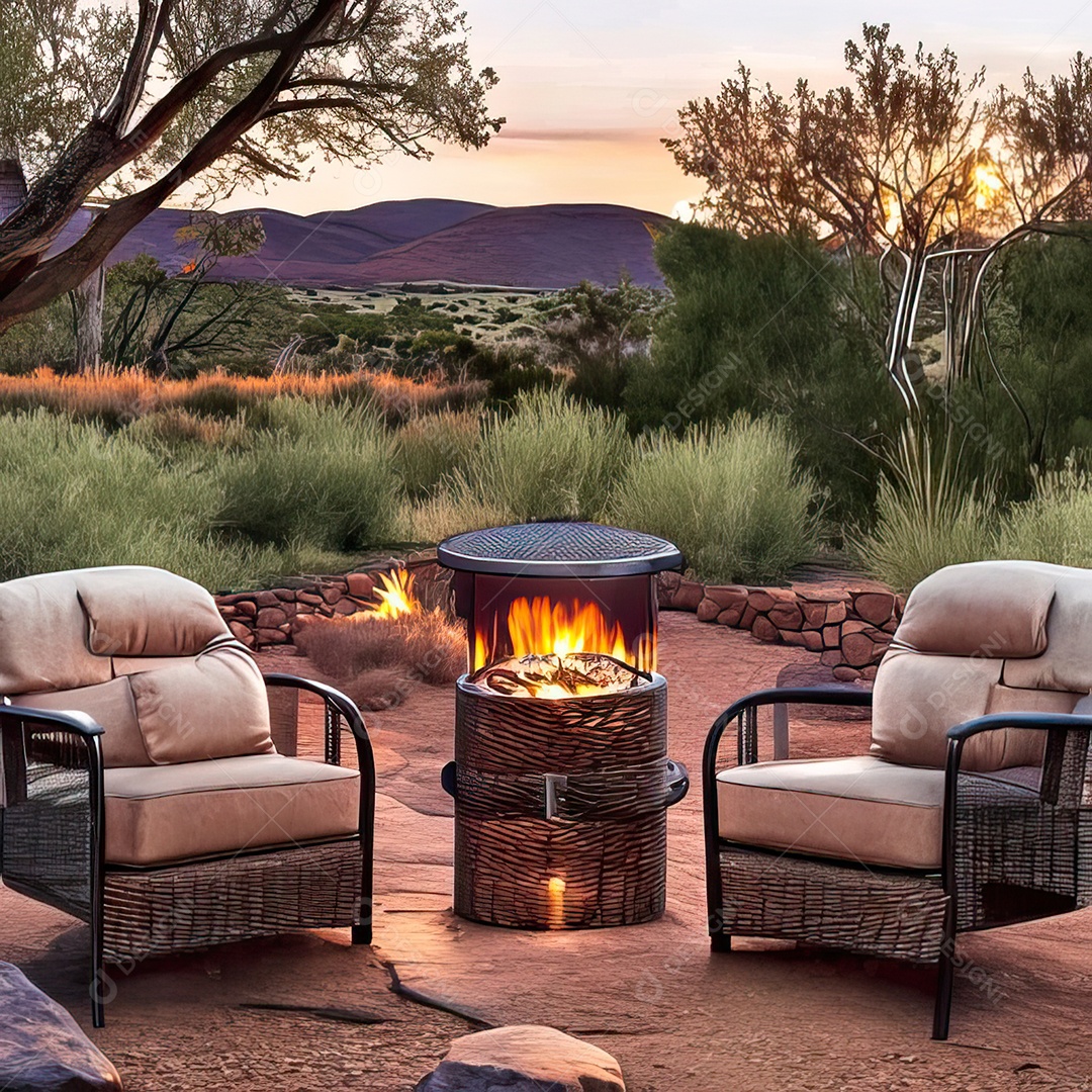 Duas poltronas em uma fogueira em um ambiente natural aberto