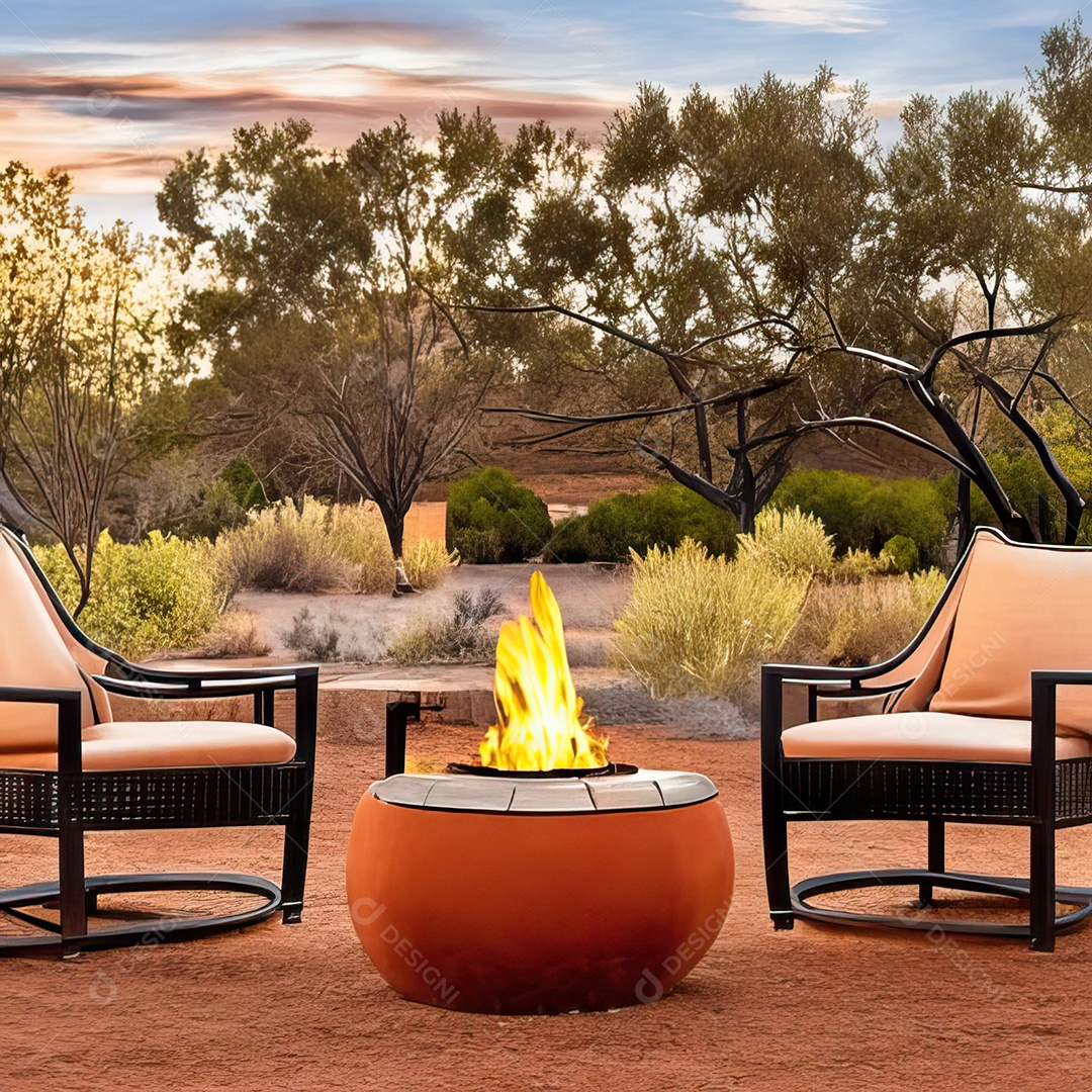 Duas poltronas em uma fogueira em um ambiente natural aberto