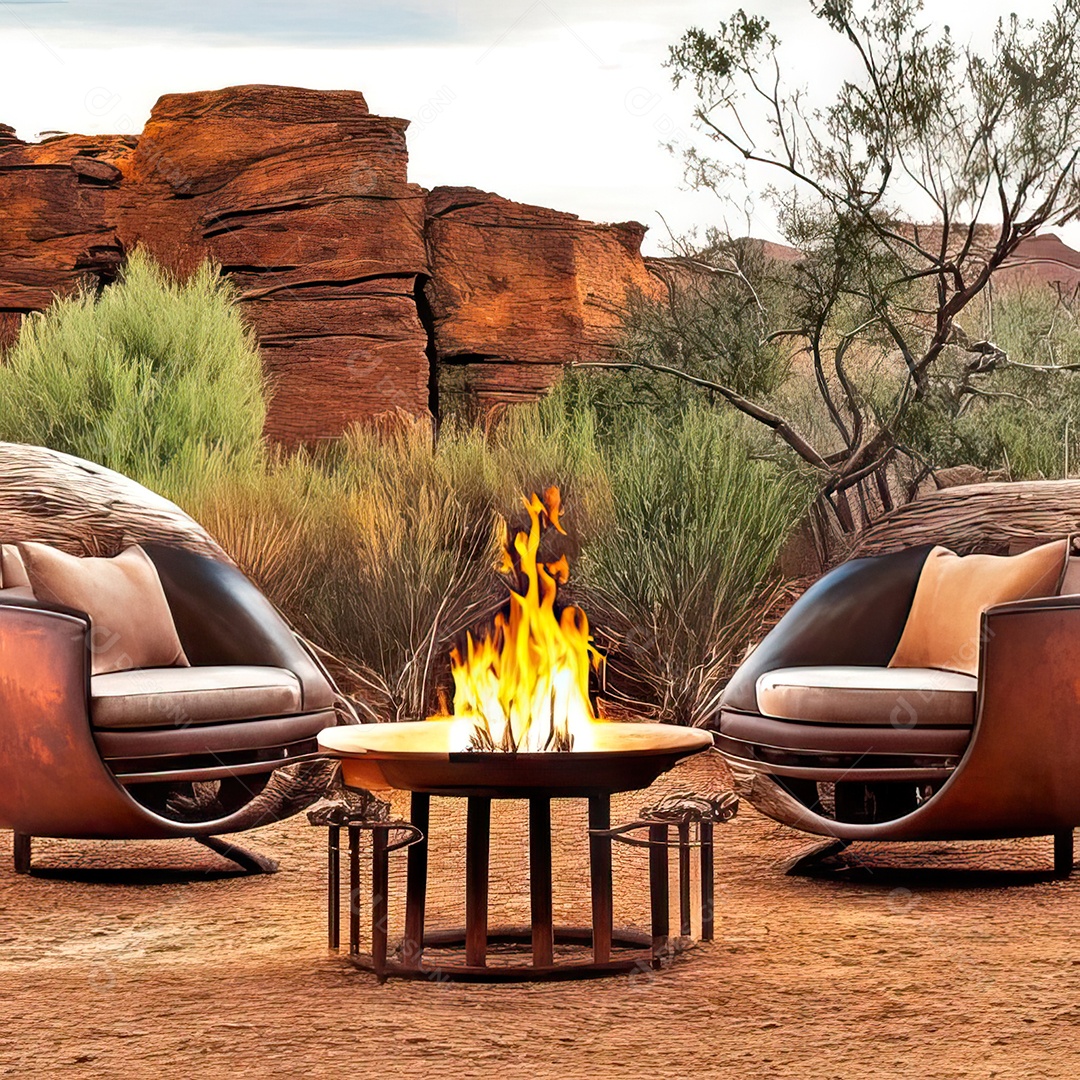 Duas poltronas em uma fogueira em um ambiente natural aberto