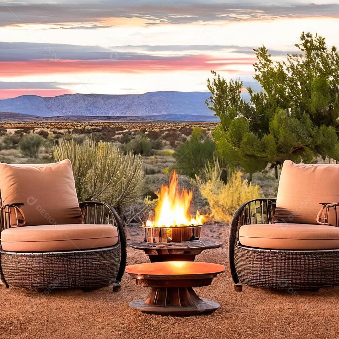Duas poltronas em uma fogueira em um ambiente natural aberto