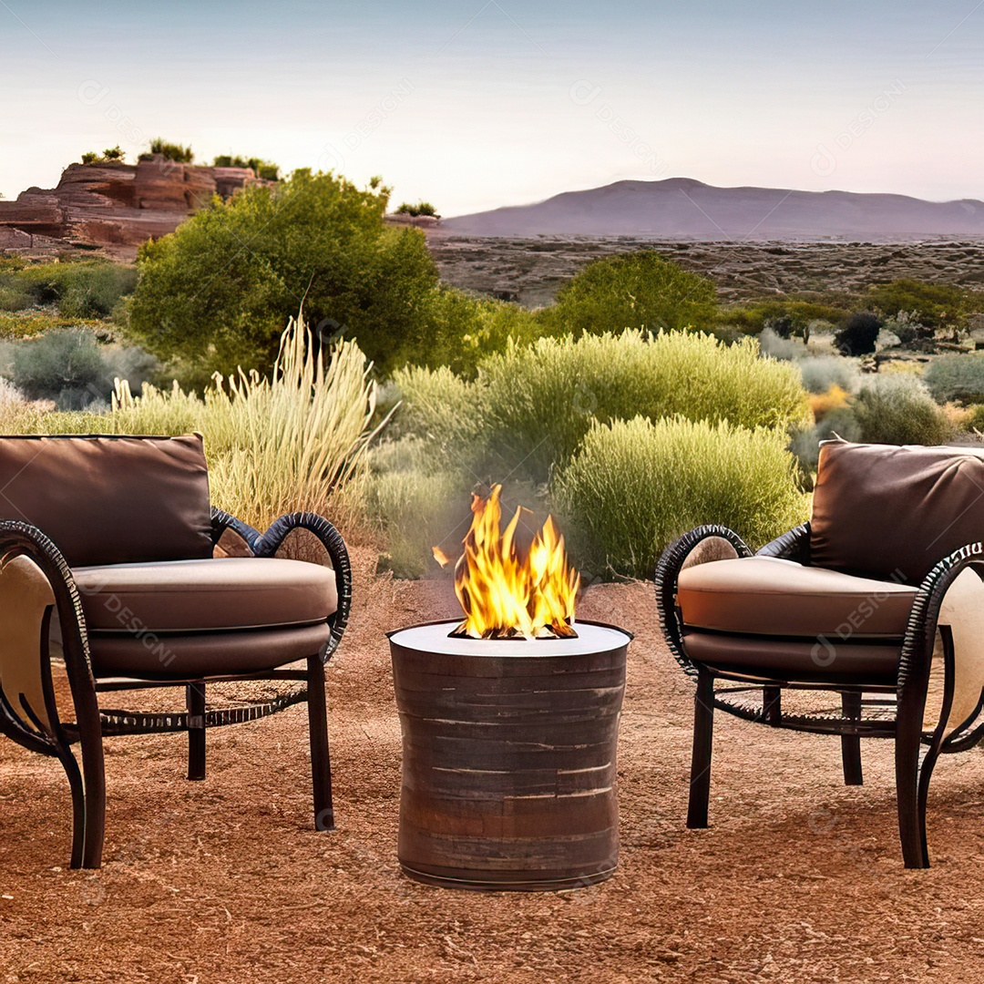 Duas poltronas em uma fogueira em um ambiente natural aberto