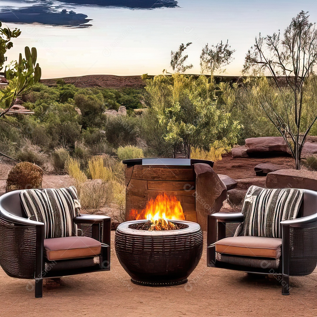 Duas poltronas em uma fogueira em um ambiente natural aberto