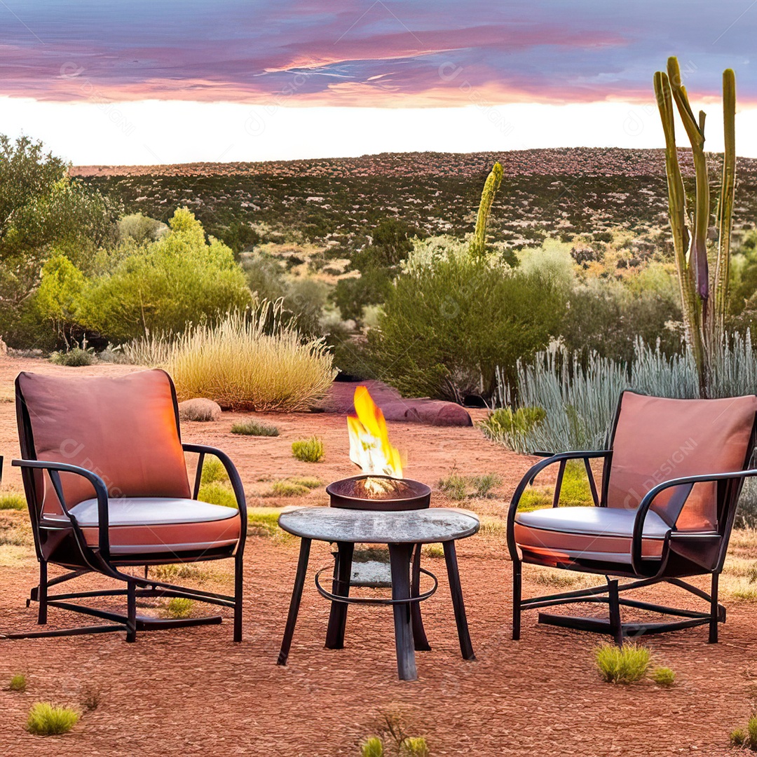 Duas poltronas em uma fogueira em um ambiente natural aberto