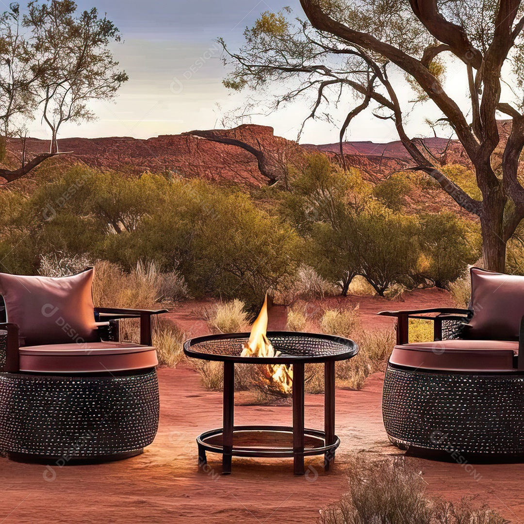 Duas poltronas em uma fogueira em um ambiente natural aberto