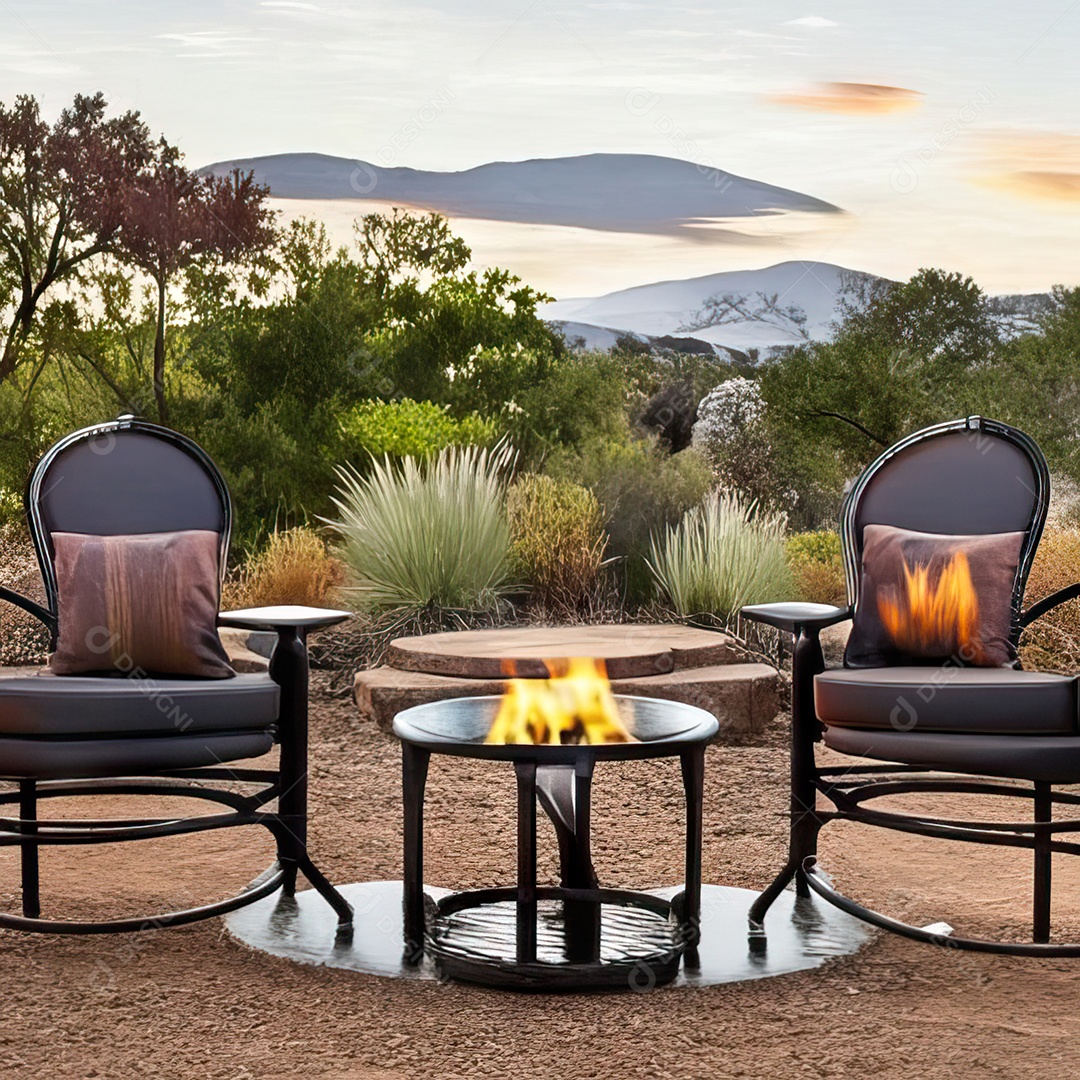 Duas poltronas em uma fogueira em um ambiente natural aberto
