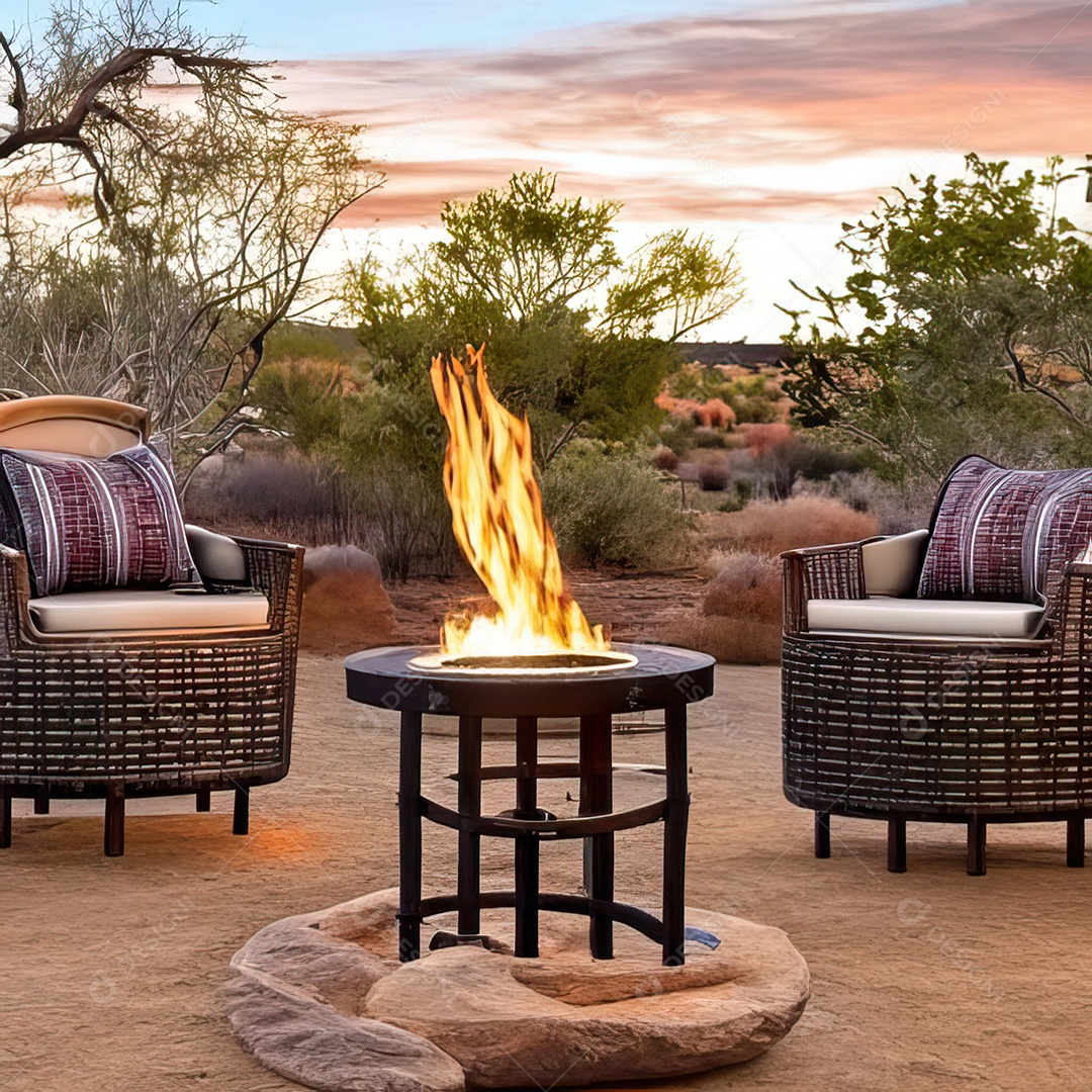 Duas poltronas em uma fogueira em um ambiente natural aberto