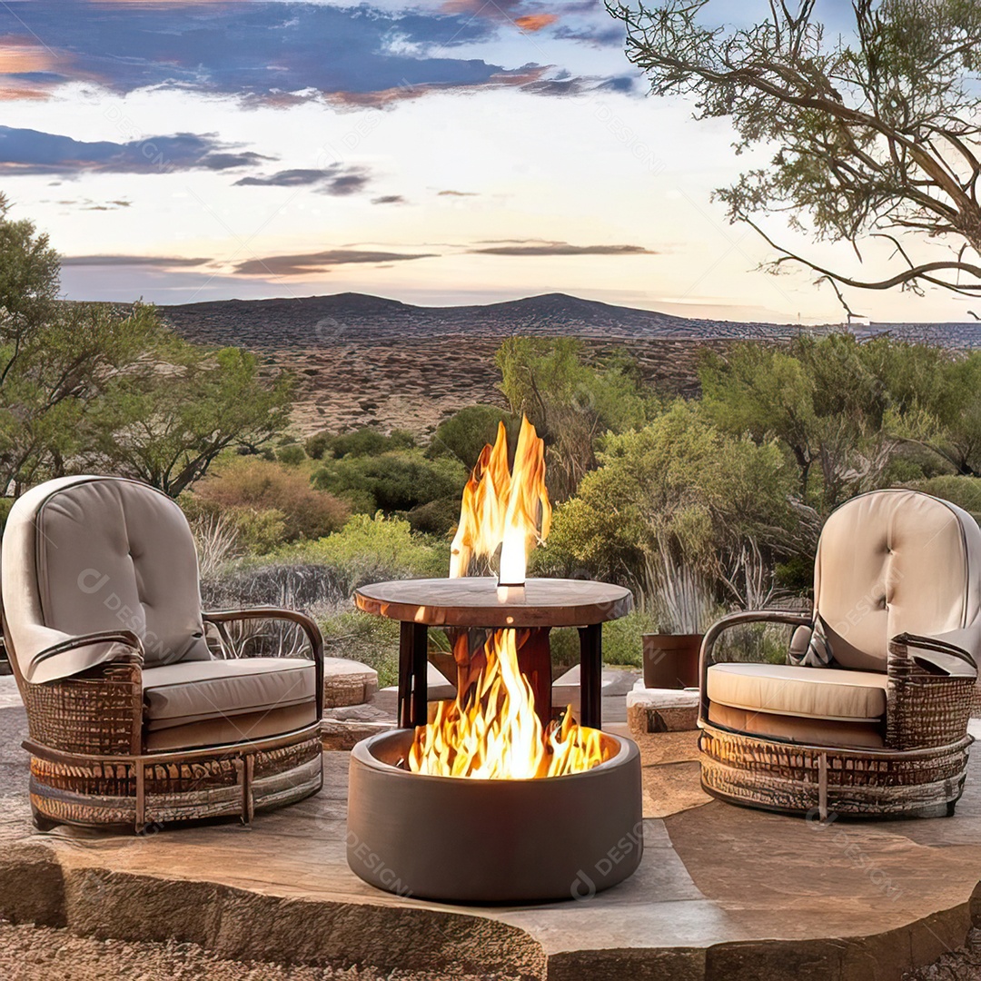 Duas poltronas em uma fogueira em um ambiente natural aberto