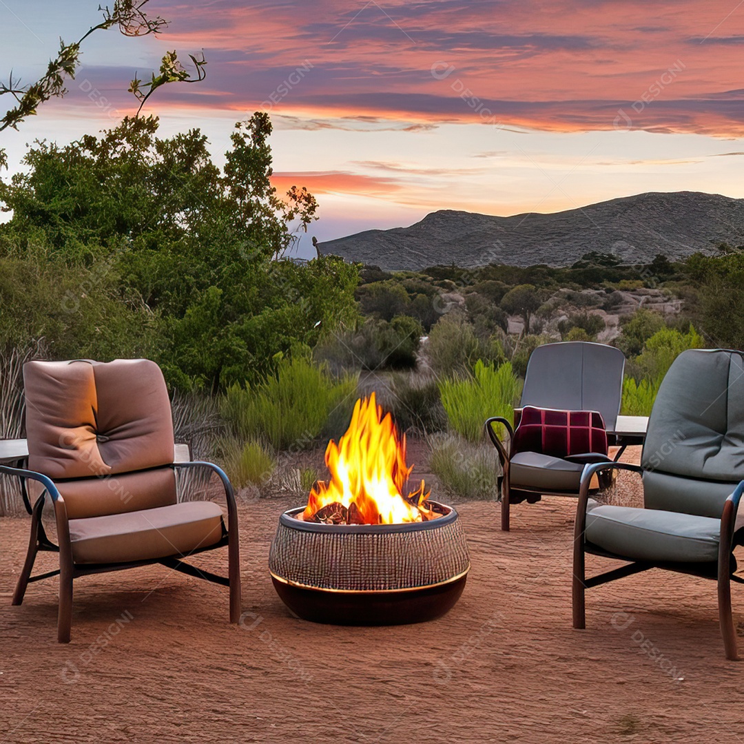 Duas poltronas em uma fogueira em um ambiente natural aberto