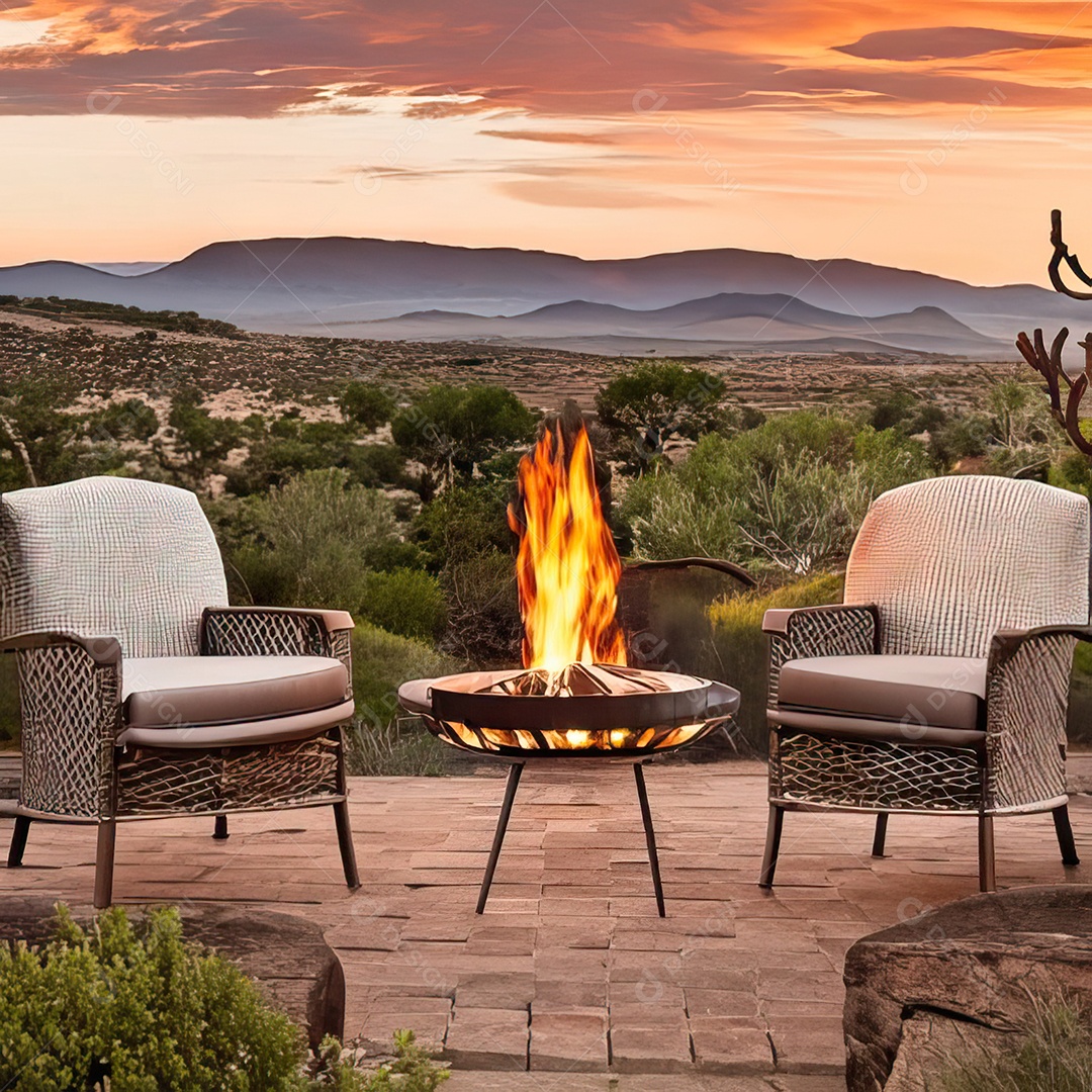 Duas poltronas em uma fogueira em um ambiente natural aberto