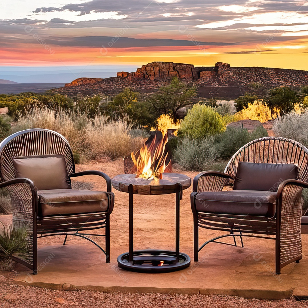 Duas poltronas em uma fogueira em um ambiente natural aberto