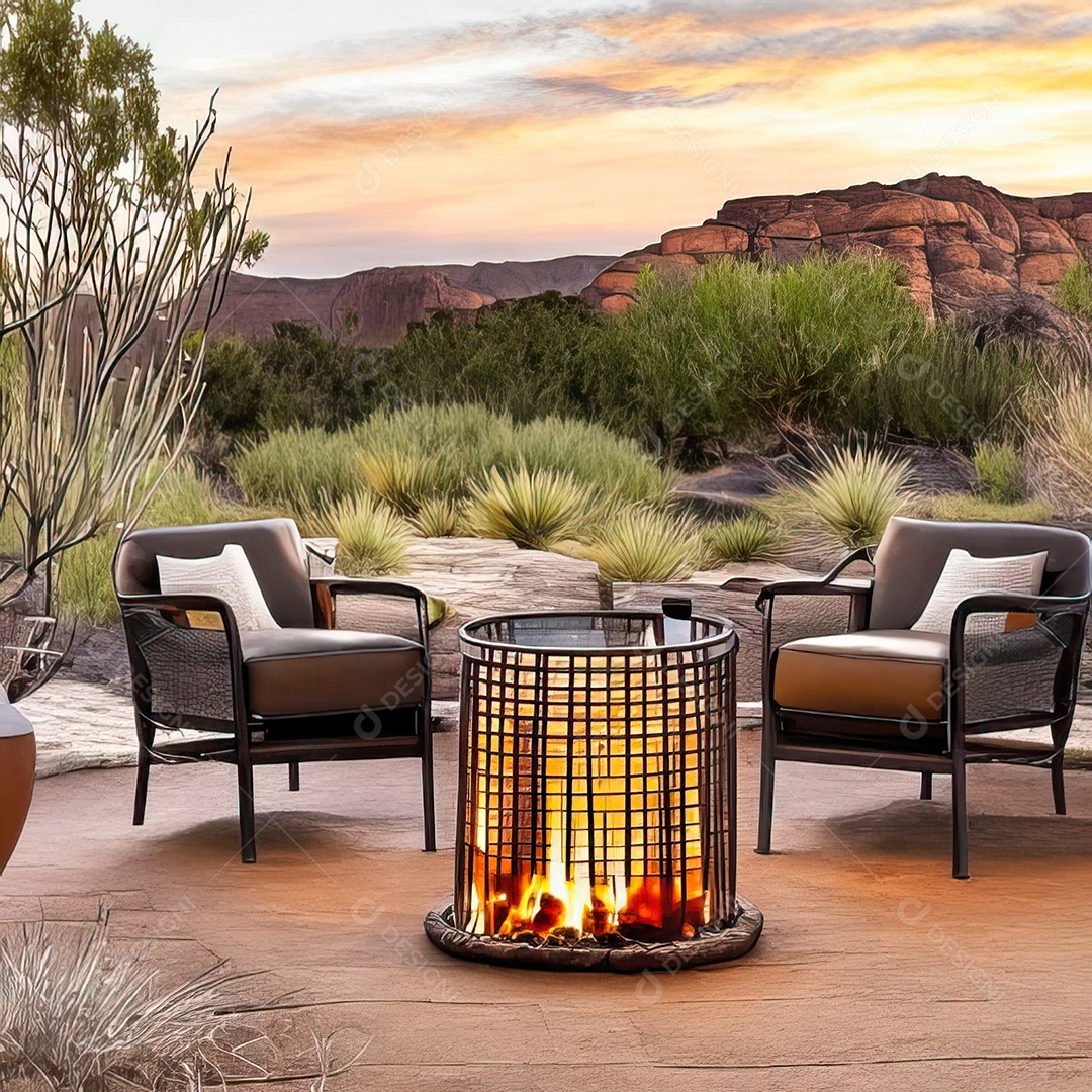 Duas poltronas em uma fogueira em um ambiente natural aberto