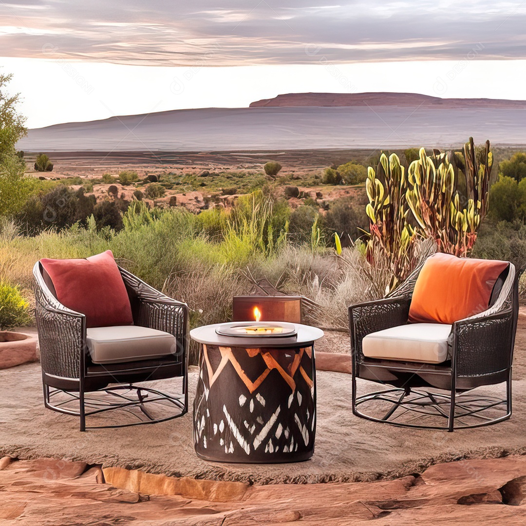 Duas poltronas em uma fogueira em um ambiente natural aberto