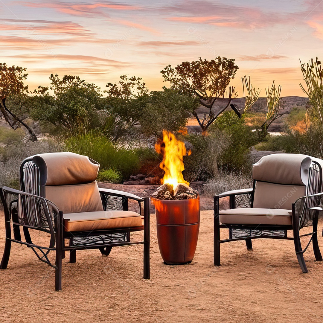 Duas poltronas em uma fogueira em um ambiente natural aberto