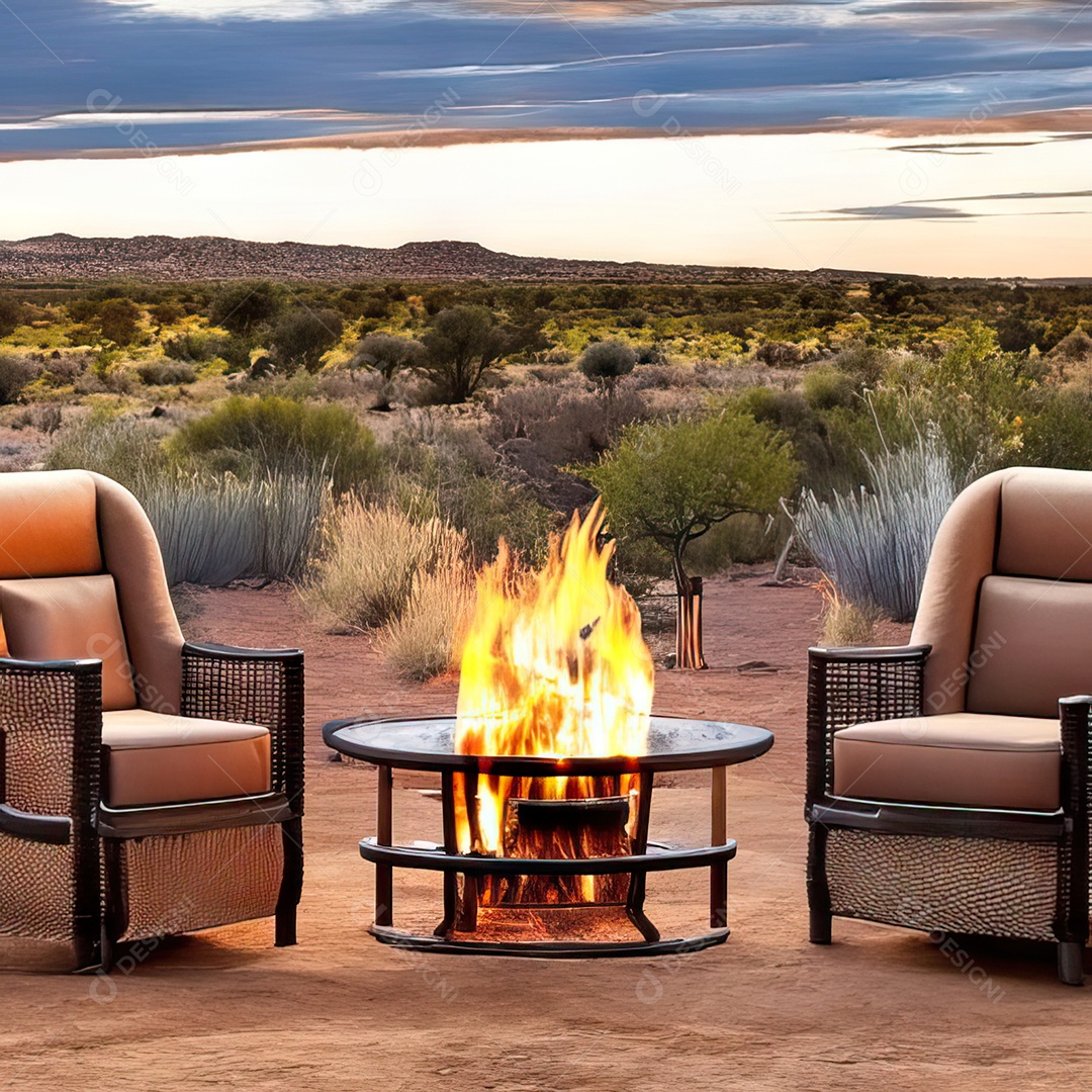 Duas poltronas em uma fogueira em um ambiente natural aberto