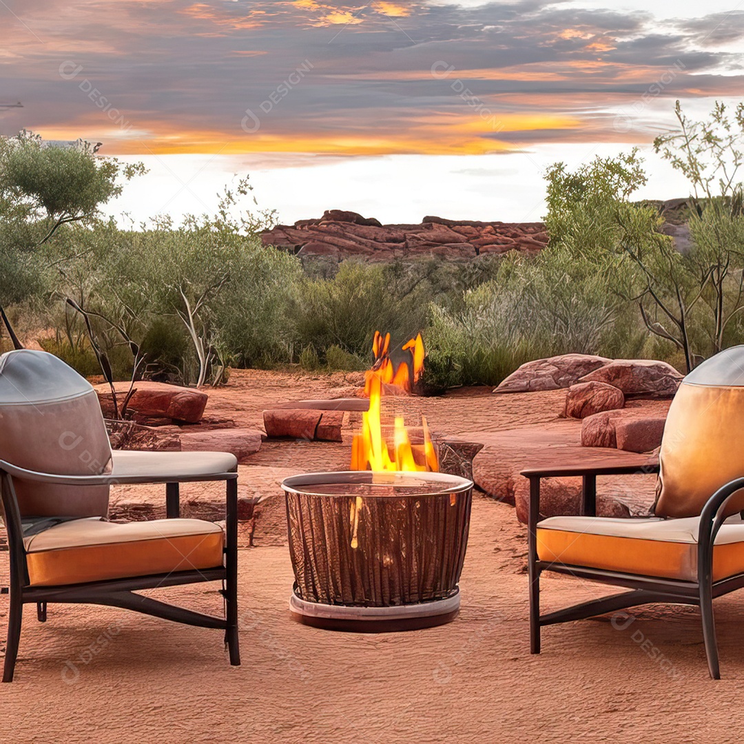 Duas poltronas em uma fogueira em um ambiente natural aberto