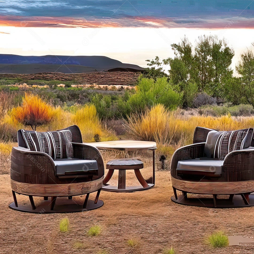 Duas poltronas em uma fogueira em um ambiente natural aberto