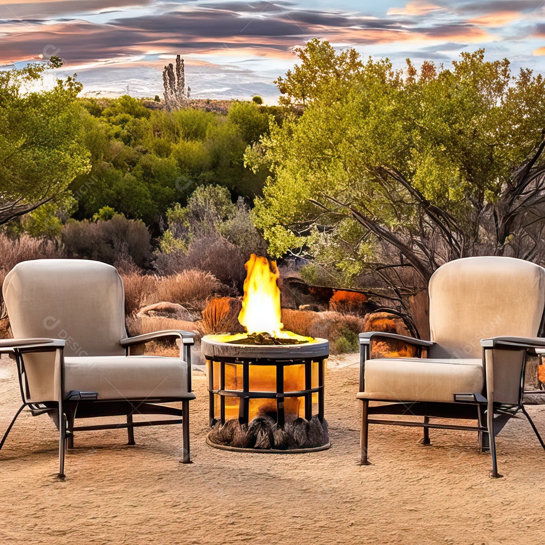 Duas poltronas em uma fogueira em um ambiente natural aberto