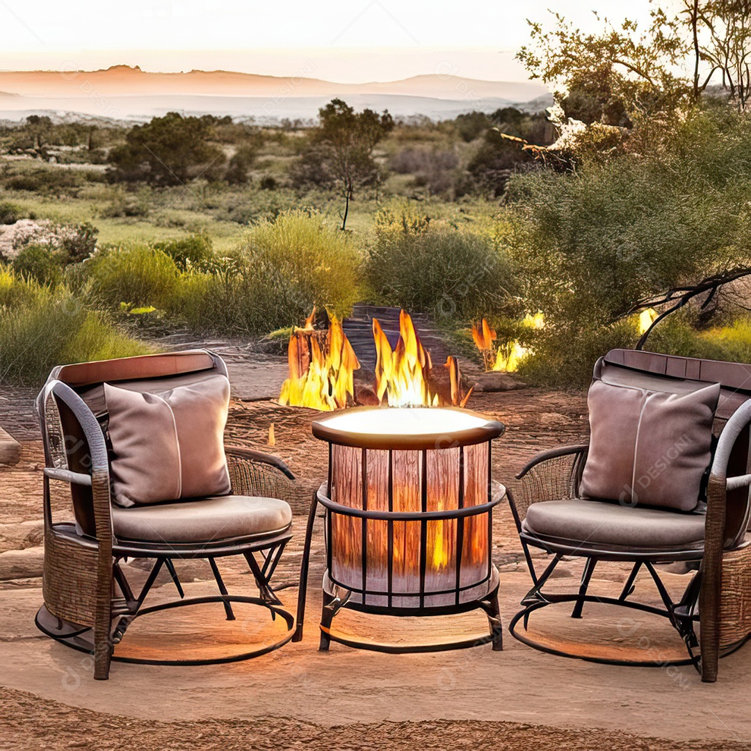 Duas poltronas em uma fogueira em um ambiente natural aberto