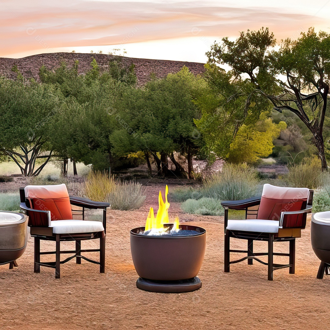 Duas poltronas em uma fogueira em um ambiente natural aberto