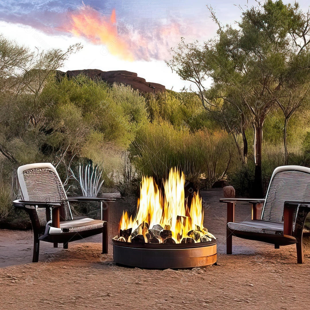 Duas poltronas em uma fogueira em um ambiente natural aberto