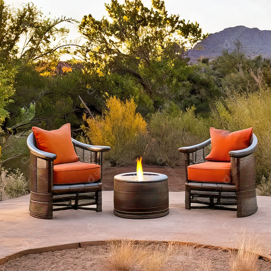 Duas poltronas em uma fogueira em um ambiente natural aberto