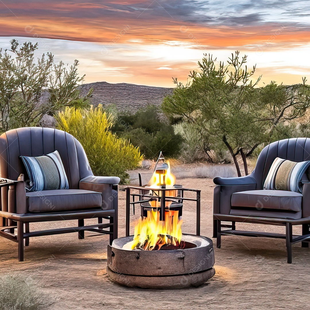 Duas poltronas em uma fogueira em um ambiente natural aberto