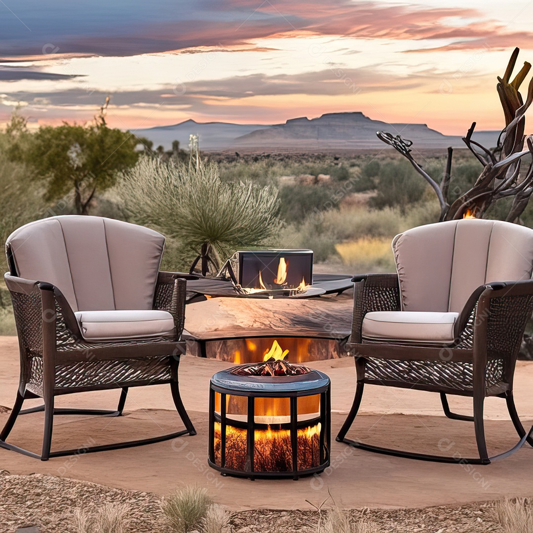 Duas poltronas em uma fogueira em um ambiente natural aberto