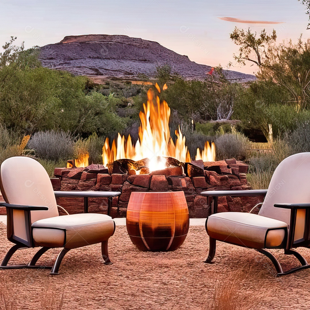 Duas poltronas em uma fogueira em um ambiente natural aberto