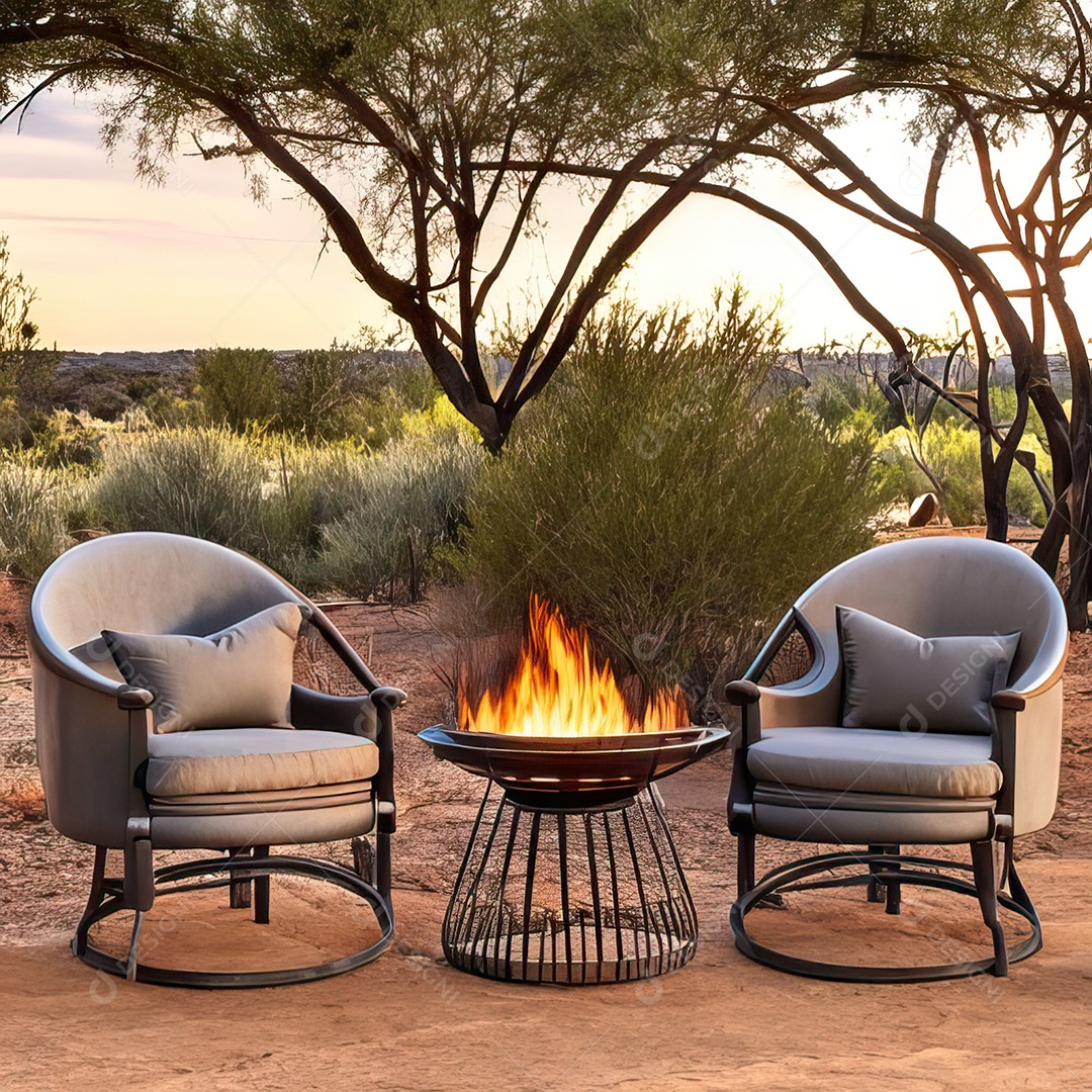 Duas poltronas em uma fogueira em um ambiente natural aberto