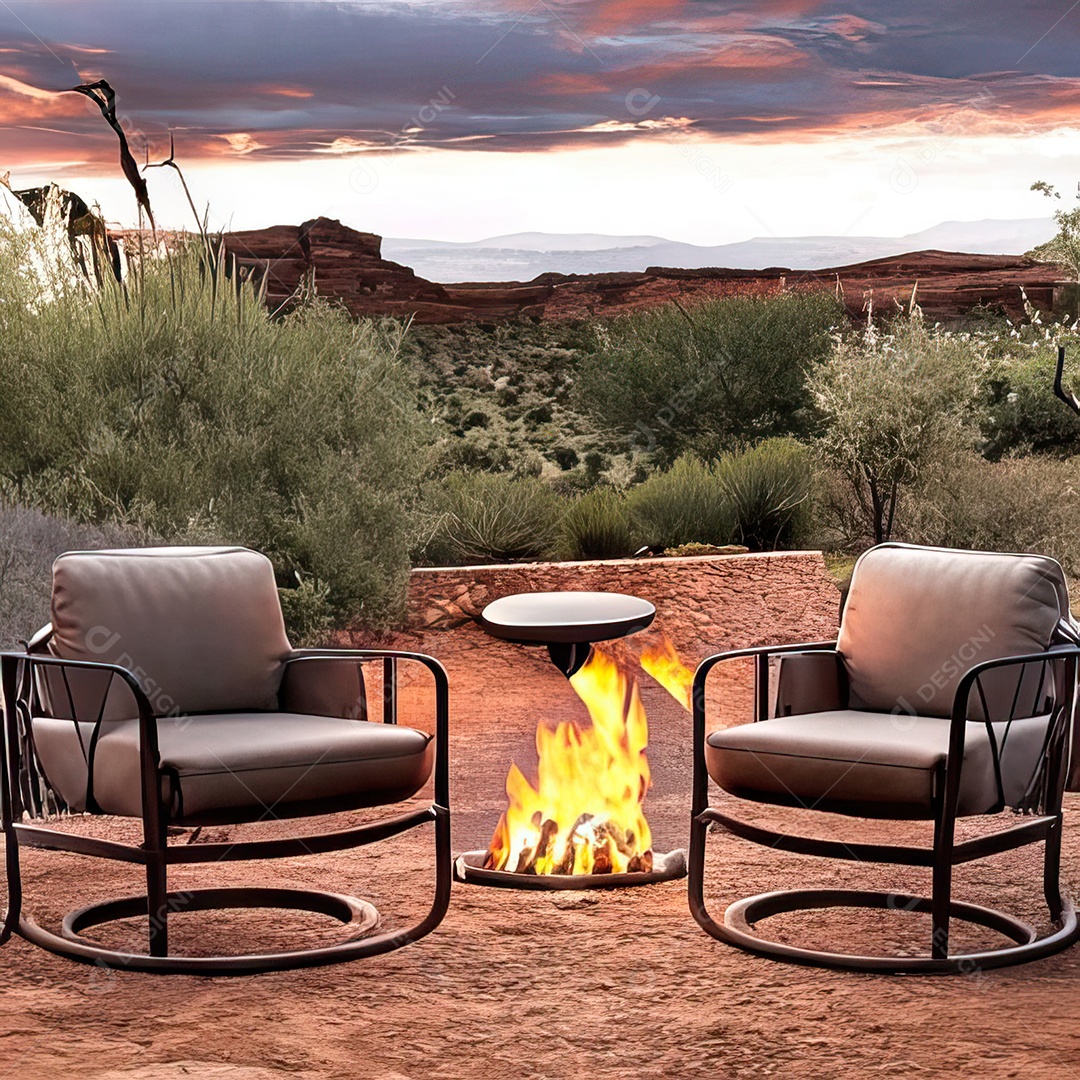 Duas poltronas em uma fogueira em um ambiente natural aberto