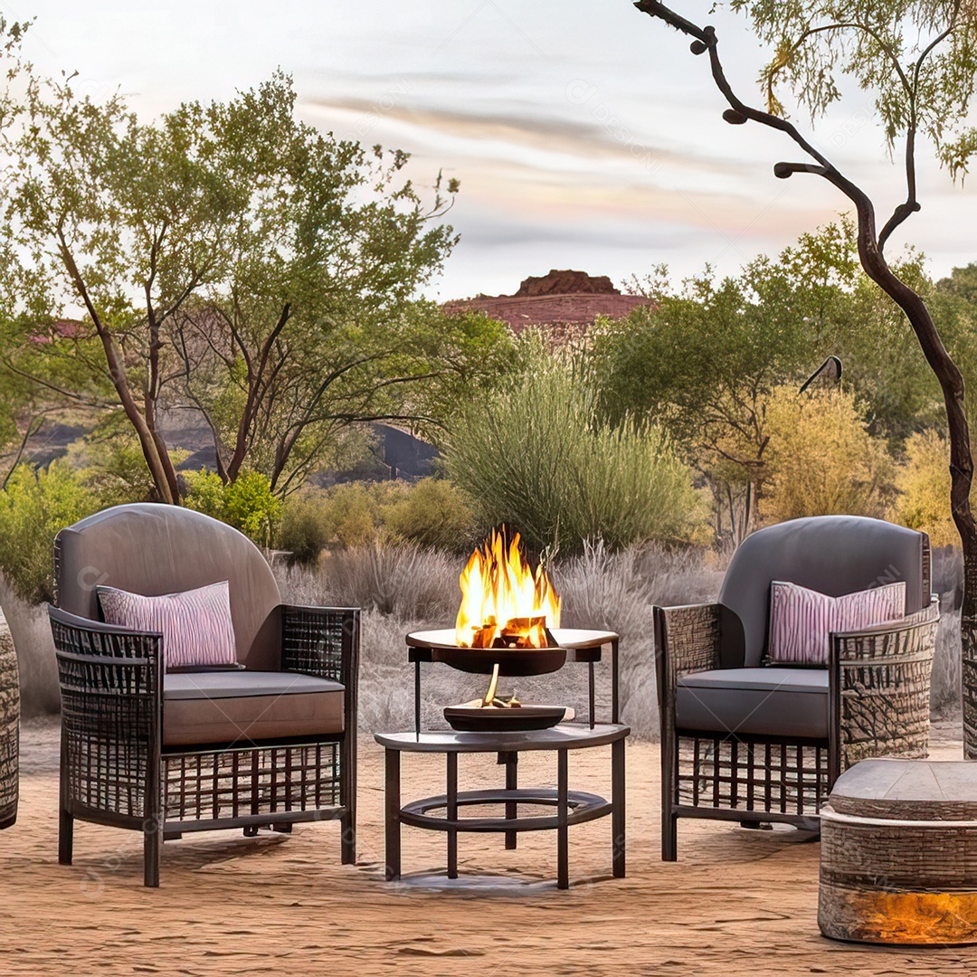 Duas poltronas em uma fogueira em um ambiente natural aberto