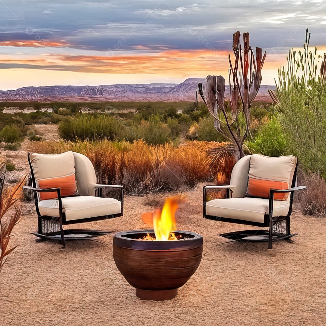 Duas poltronas em uma fogueira em um ambiente natural aberto