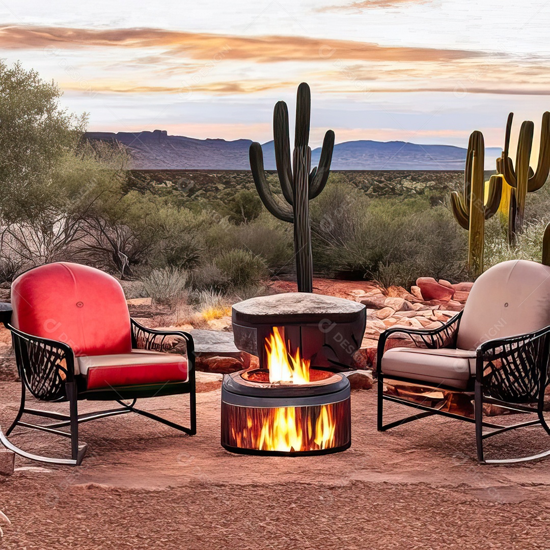 Duas poltronas em uma fogueira em um ambiente natural aberto