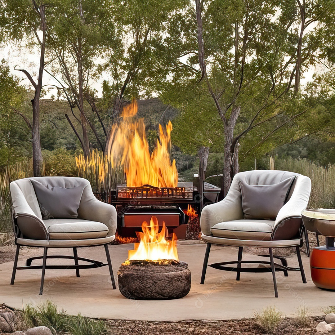 Duas poltronas em uma fogueira em um ambiente natural aberto