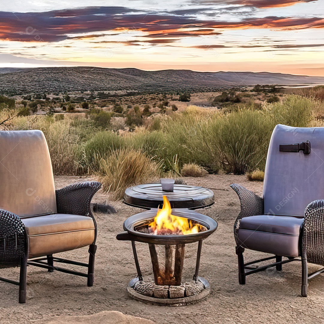 Duas poltronas em uma fogueira em um ambiente natural aberto