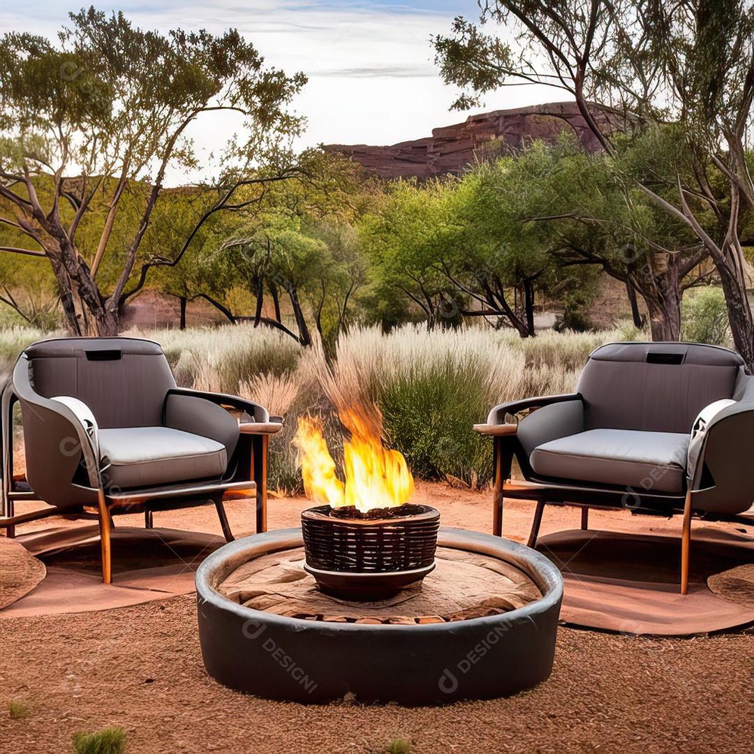 Duas poltronas em uma fogueira em um ambiente natural aberto