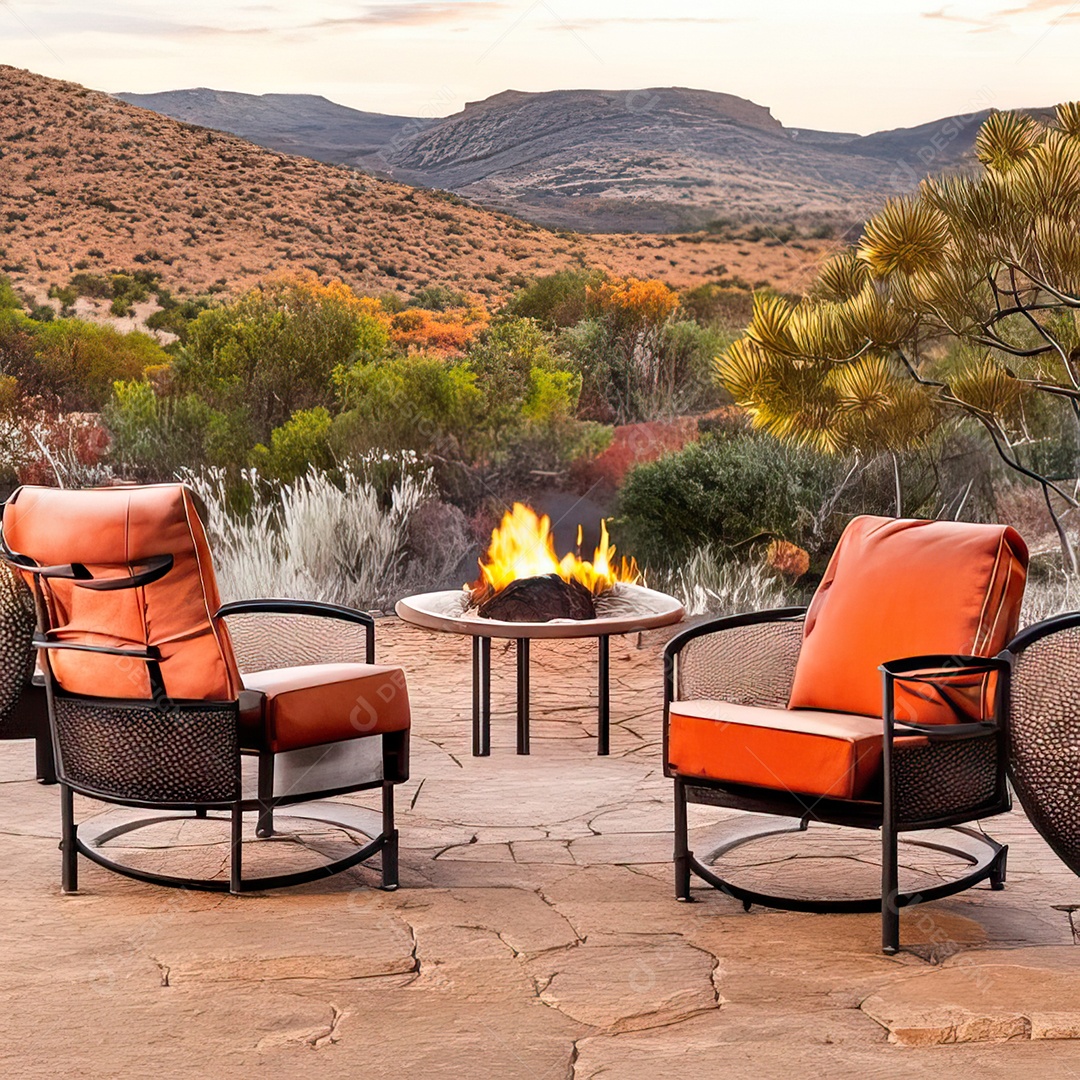 Duas poltronas em uma fogueira em um ambiente natural aberto
