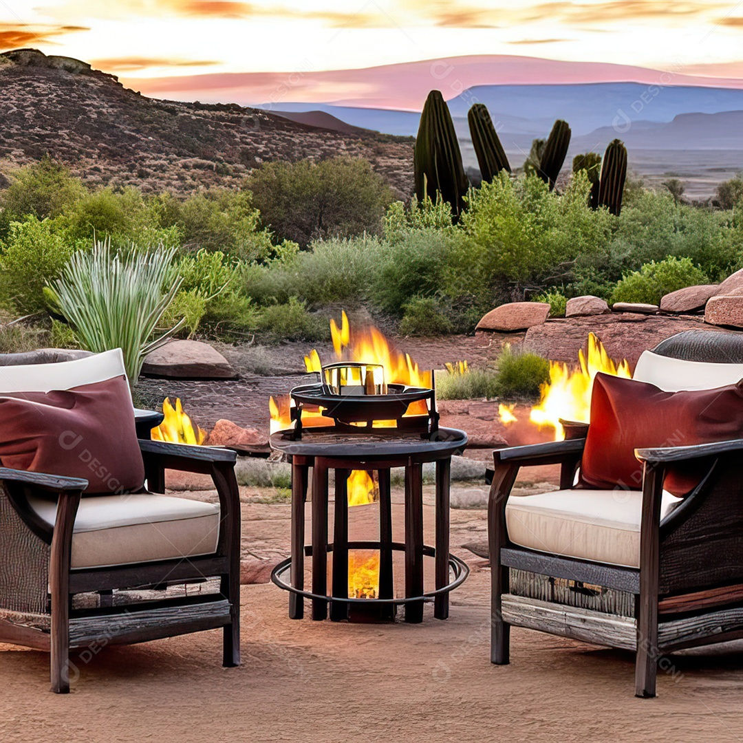 Duas poltronas em uma fogueira em um ambiente natural aberto