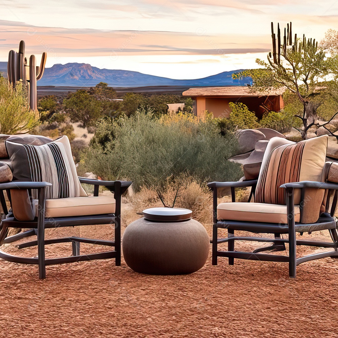Duas poltronas em uma fogueira em um ambiente natural aberto