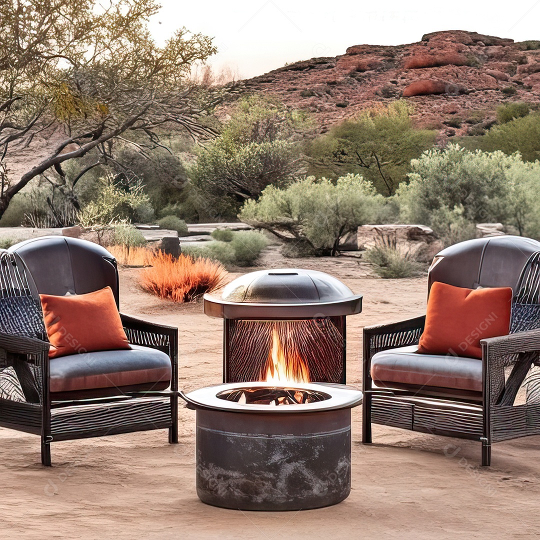 Duas poltronas em uma fogueira em um ambiente natural aberto