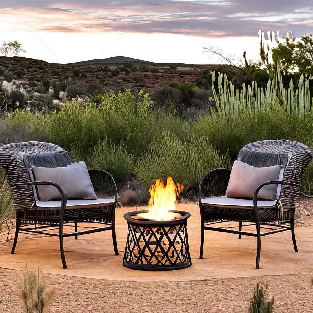 Duas poltronas em uma fogueira em um ambiente natural aberto