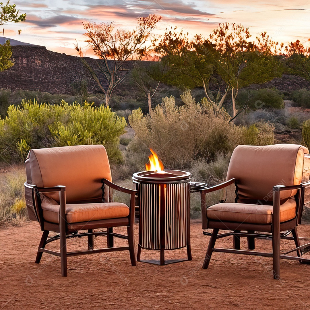 Duas poltronas em uma fogueira em um ambiente natural aberto