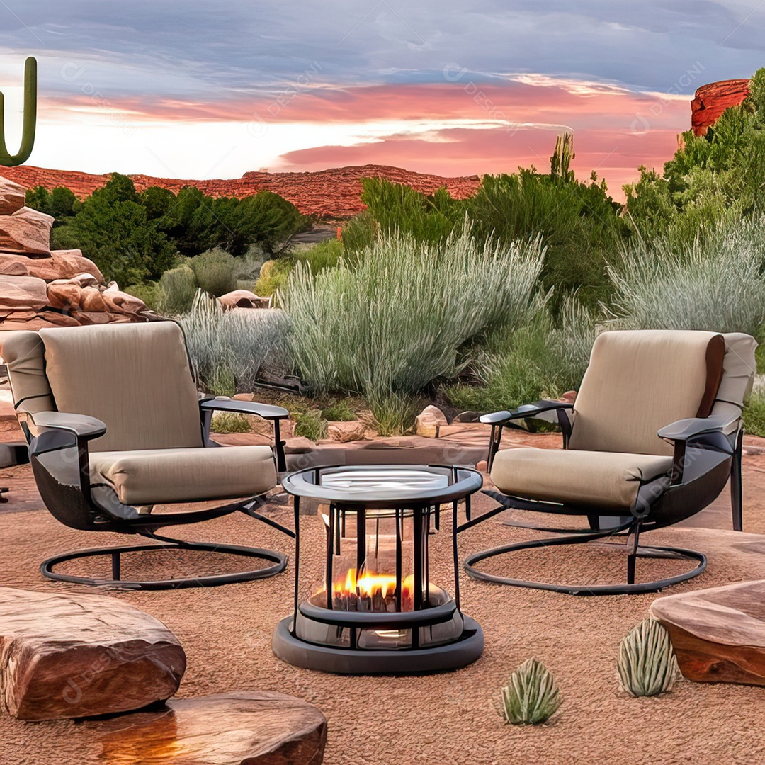 Duas poltronas em uma fogueira em um ambiente natural aberto