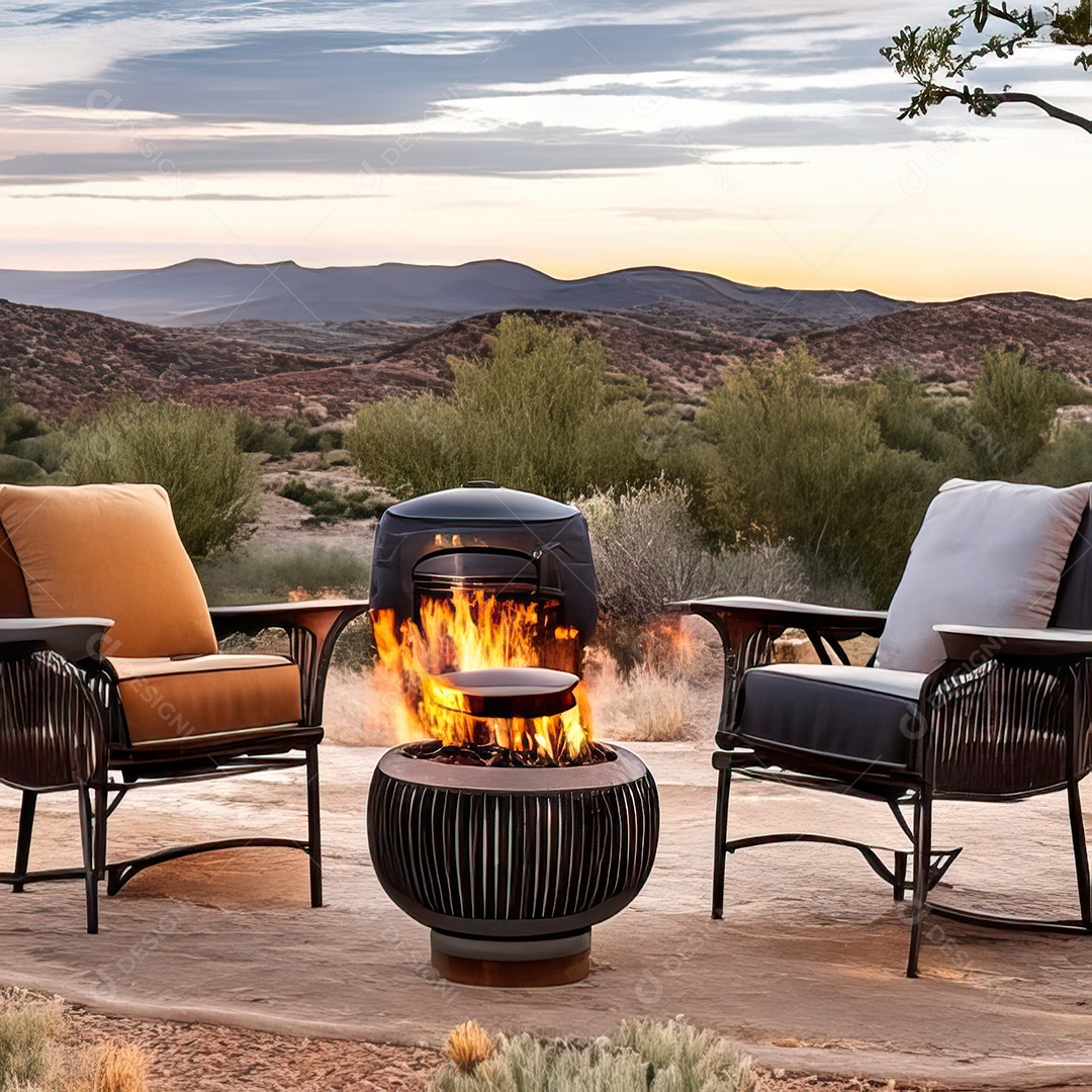 Duas poltronas em uma fogueira em um ambiente natural aberto