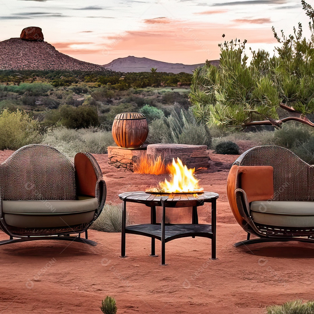 Duas poltronas em uma fogueira em um ambiente natural aberto