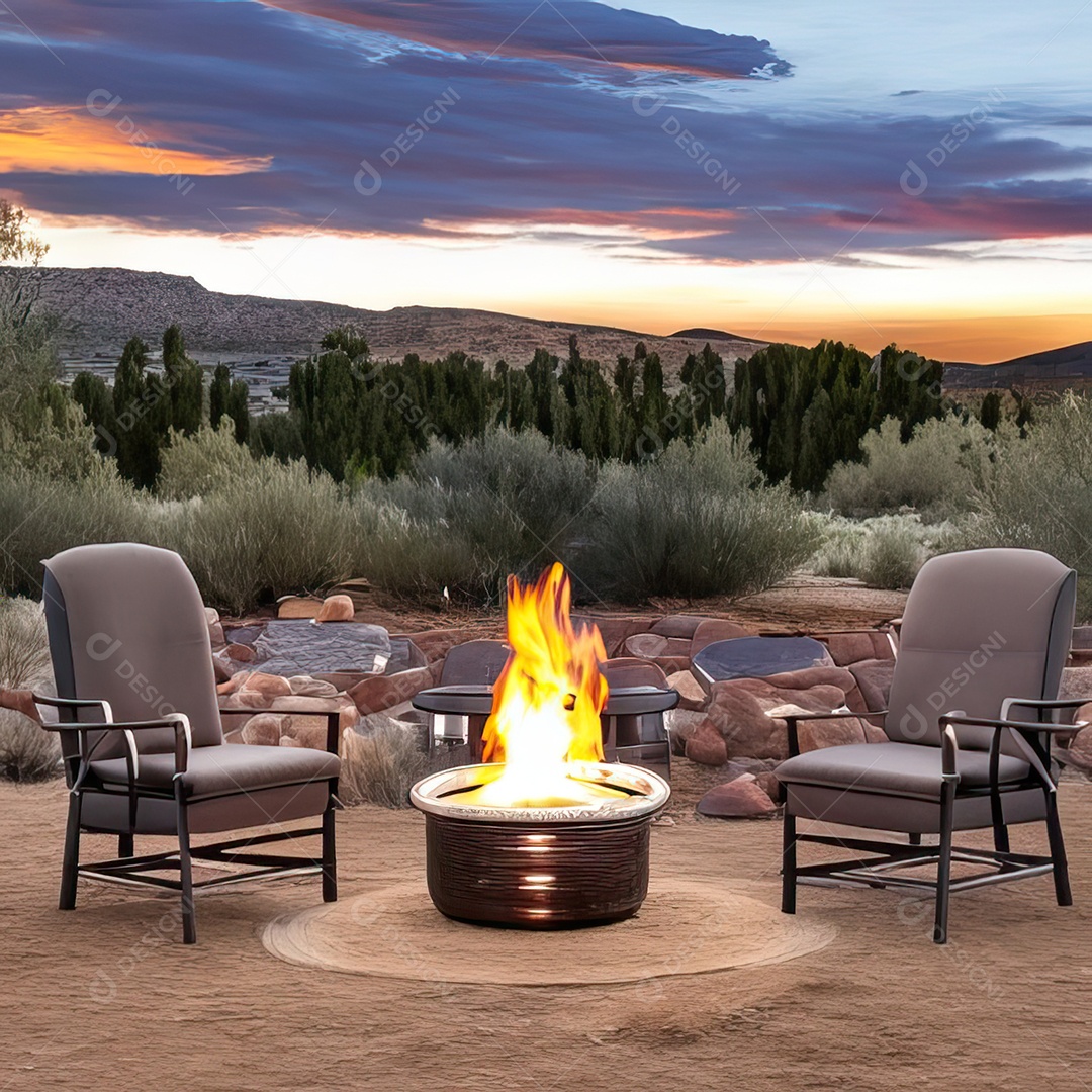 Duas poltronas em uma fogueira em um ambiente natural aberto