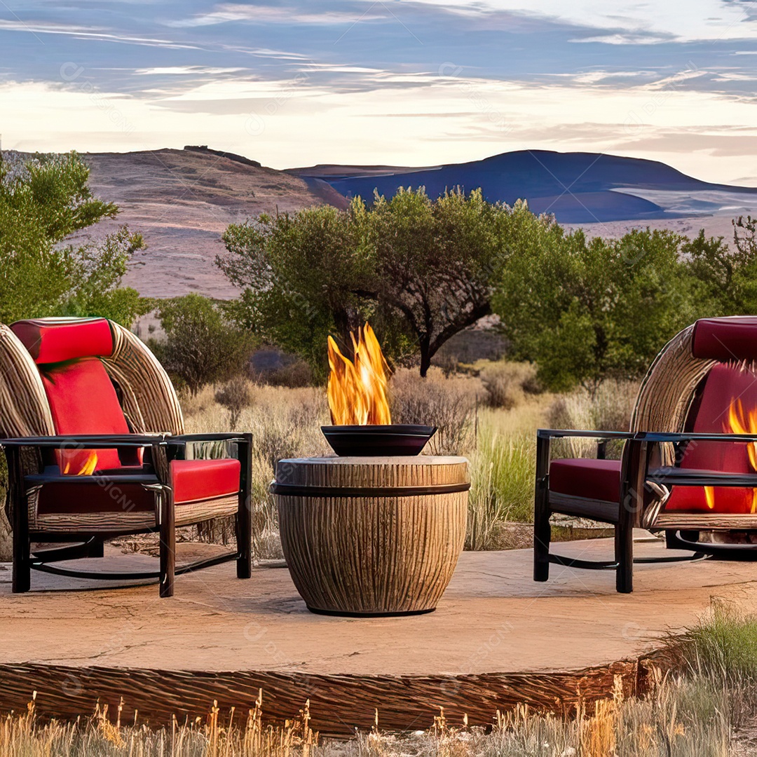 Duas poltronas em uma fogueira em um ambiente natural aberto